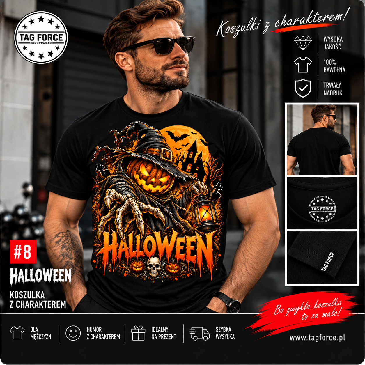 8_Oferta_Upiorny Żniwiarz Halloween z Dyniami Męska koszulka z nadrukiem - Upiorny żniwiarz - obrazek 1