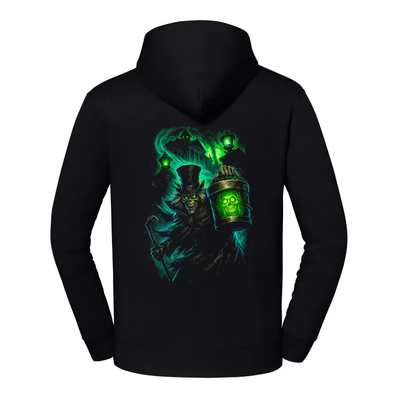 halb0008_czarny Bluza z kapturem Halloween – Czaszka zielony lampion - obrazek 1