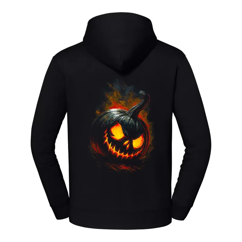 halb0014_czarny Bluza z kapturem Halloween – Dynia płomien - obrazek 1