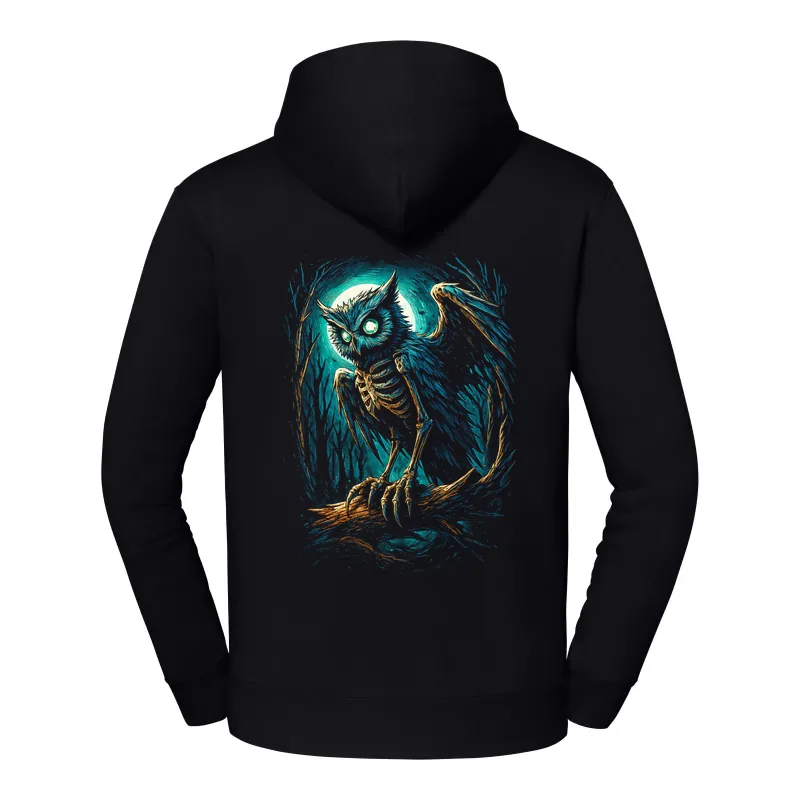 halb0035_czarny Bluza z kapturem Halloween – Sowa szkielet - obrazek 1