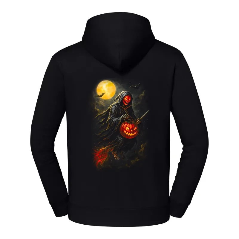 halb0064_czarny Bluza z kapturem Halloween – Dynia na miotle - obrazek 1
