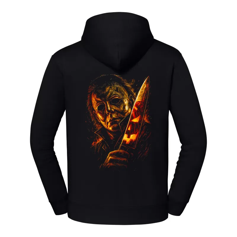 halb0079_czarny Bluza z kapturem Halloween – Maska noz - obrazek 1