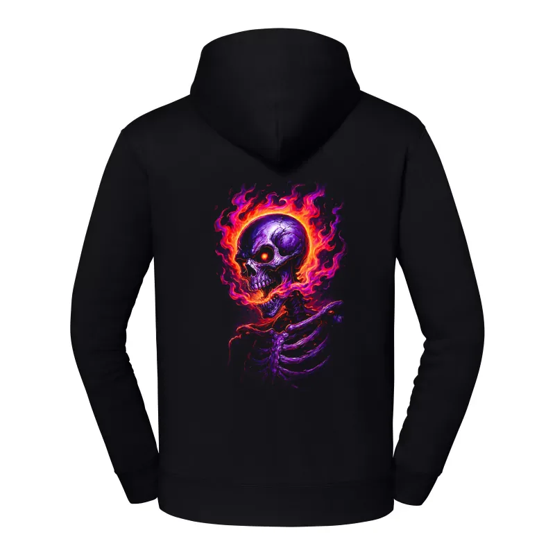halb0081_czarny Bluza z kapturem Halloween – Płonąca czaszka - obrazek 1
