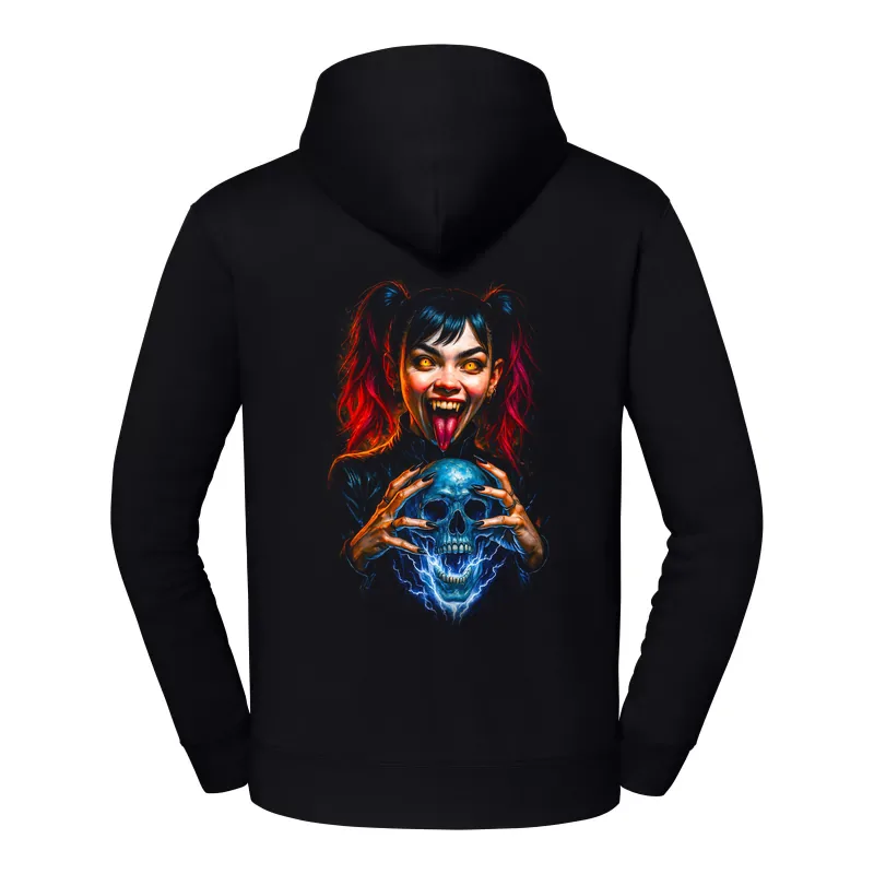 halb0088_czarny Bluza z kapturem Halloween – Upiorna dziewczynka czaszka - obrazek 1