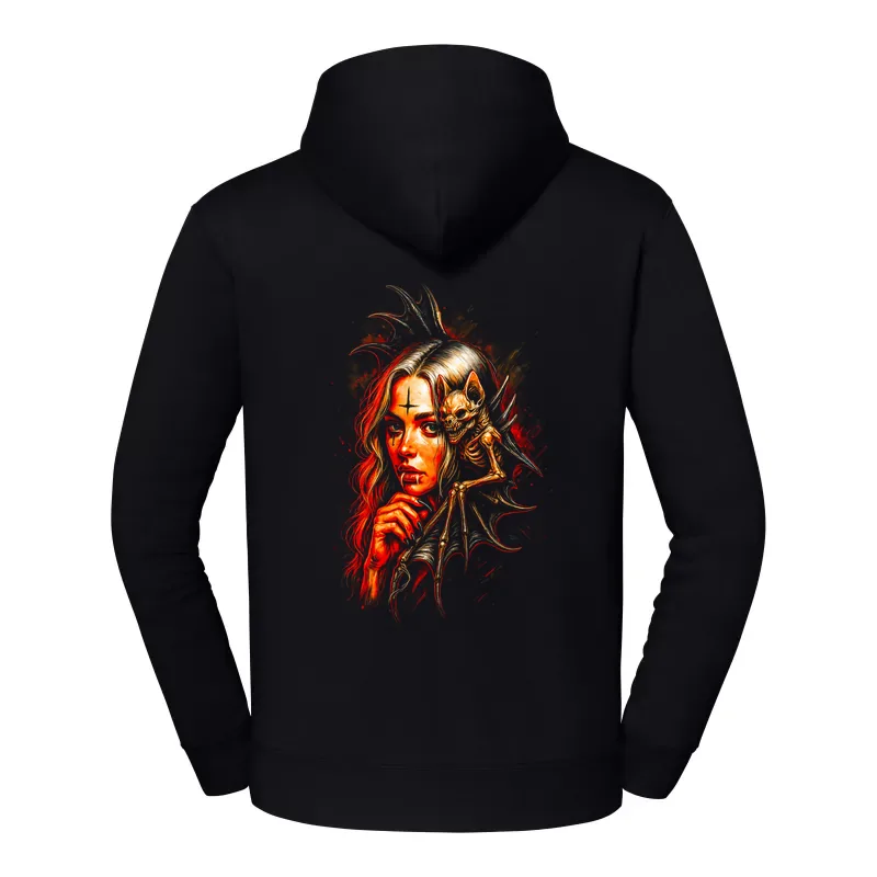 halb0091_czarny Bluza z kapturem Halloween – Upiorna kobieta i nietoperz - obrazek 1