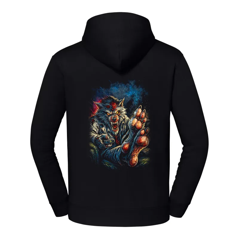 halb0109_czarny Bluza z kapturem Halloween – Wilk TV - obrazek 1