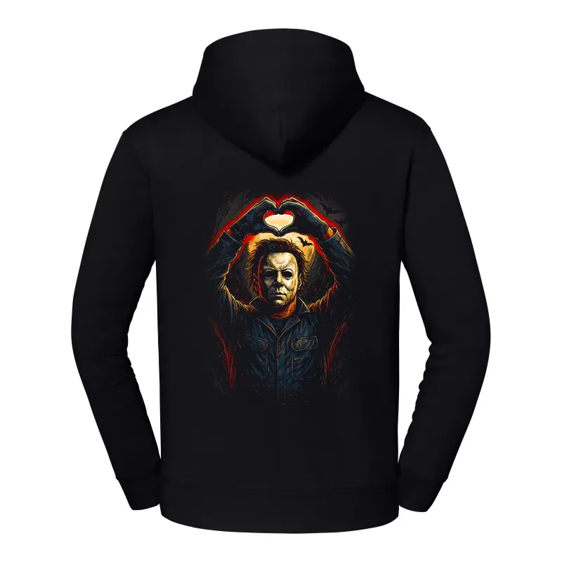 halb0119_czarny Bluza z kapturem Halloween – Czlowiek w masce serce - obrazek 1