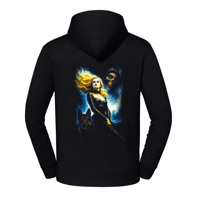 halb0126_czarny Bluza z kapturem Halloween – Kobieta pies czaszka - obrazek 1