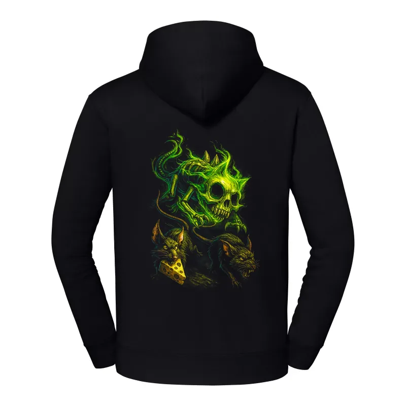 halb0137_czarny Bluza z kapturem Halloween – Szkielet kot goni szczury - obrazek 1