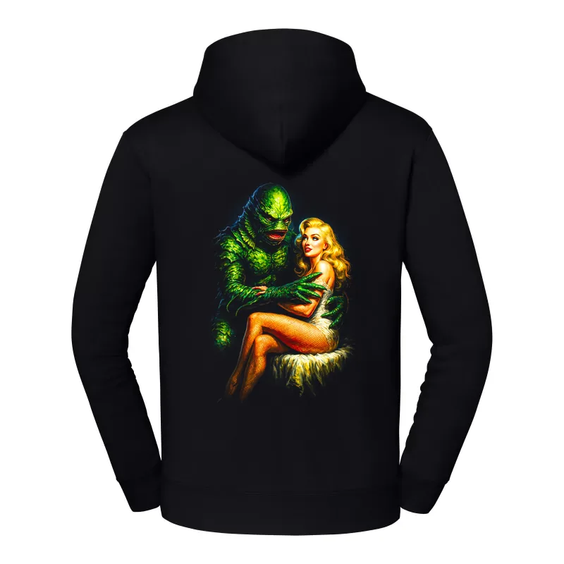 halb0142_czarny Bluza z kapturem Halloween – Upiorny zielony i kobieta - obrazek 1