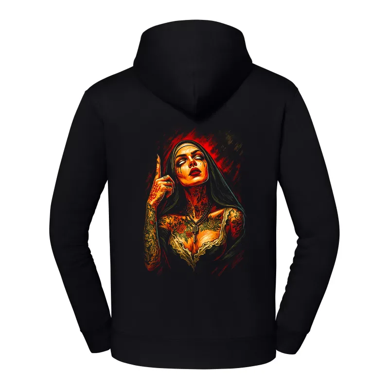 halb0145_czarny Bluza z kapturem Halloween – Zakonnica tatuaze - obrazek 1