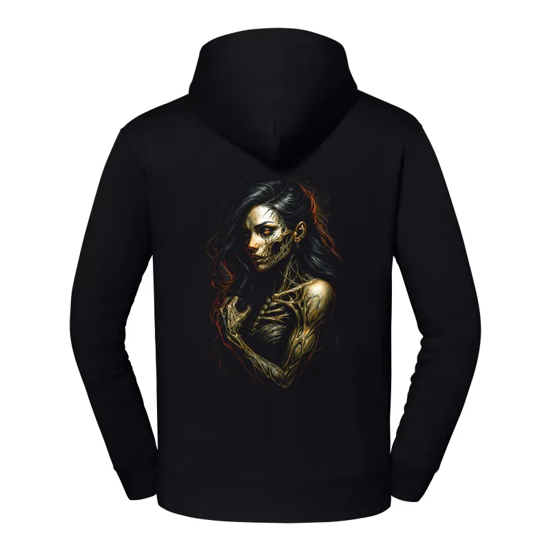 halb0146_czarny Bluza z kapturem Halloween – Kobieta szkielet upiorna - obrazek 1