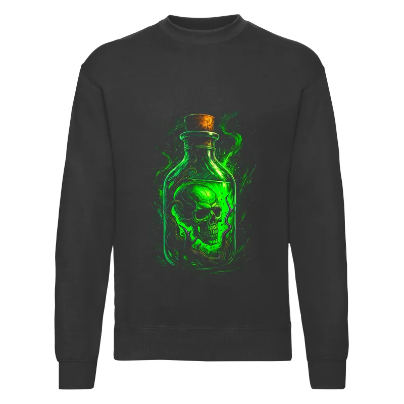 haln0007_czarny Bluza bez kaptura Halloween – Czaszka w butelce zielona - obrazek 1