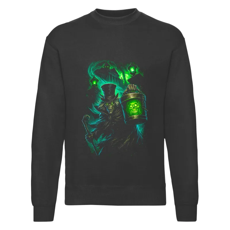haln0008_czarny Bluza bez kaptura Halloween – Czaszka zielony lampion - obrazek 1