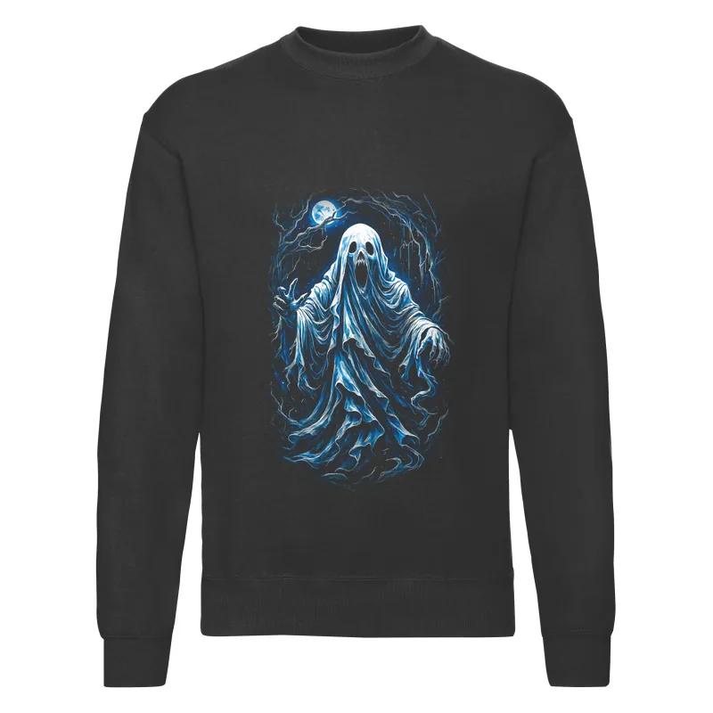 haln0009_czarny Bluza bez kaptura Halloween – Duch niebieski - obrazek 1