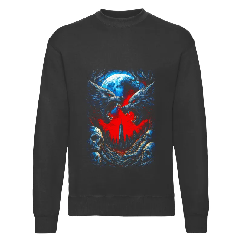 haln0012_czarny Bluza bez kaptura Halloween – Dwa wilkolaki - obrazek 1