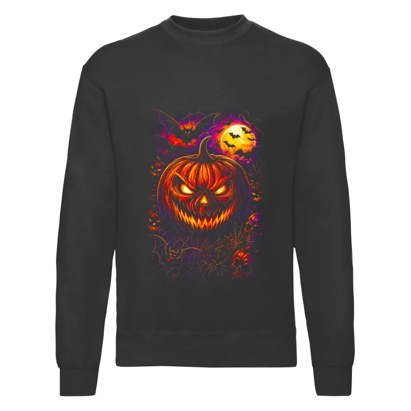 haln0013_czarny Bluza bez kaptura Halloween – Dynia nietoperze - obrazek 1