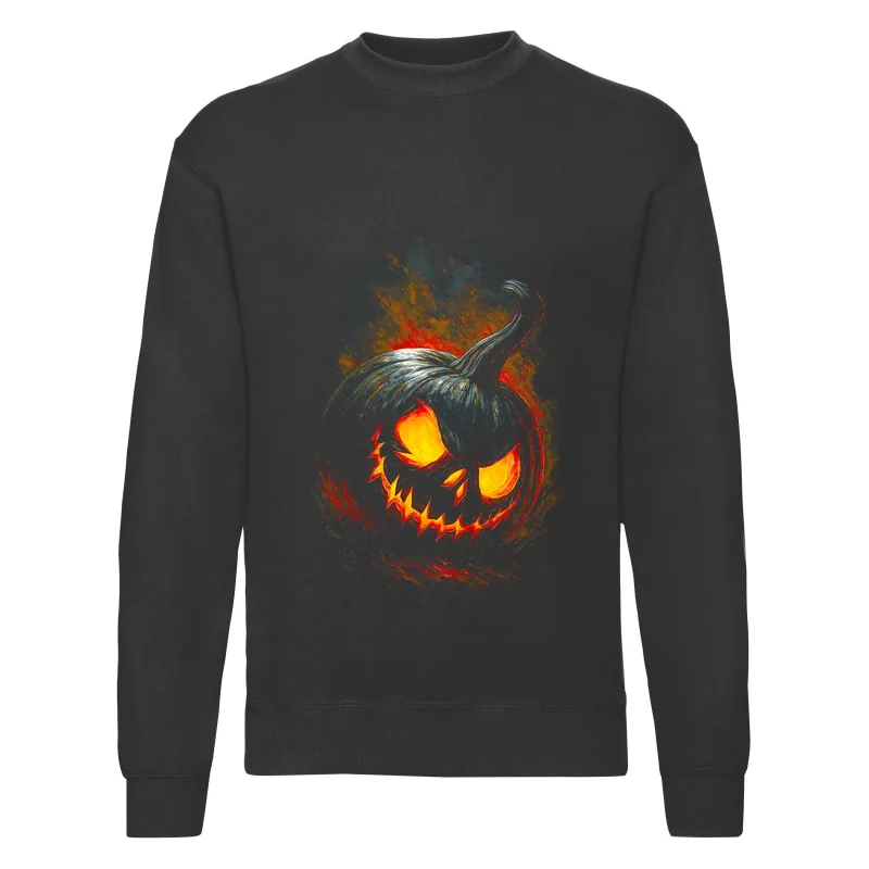 haln0014_czarny Bluza bez kaptura Halloween – Dynia płomien - obrazek 1