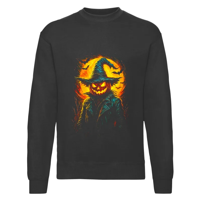 haln0015_czarny Bluza bez kaptura Halloween – Dynia w czapce - obrazek 1