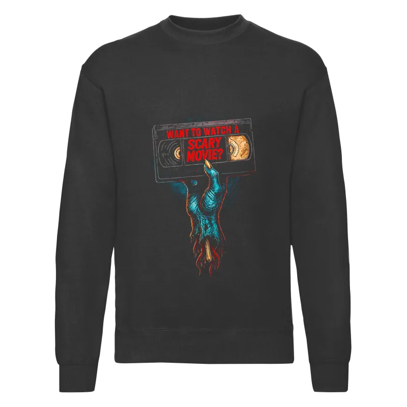 haln0018_czarny Bluza bez kaptura Halloween – Kaseta scary - obrazek 1