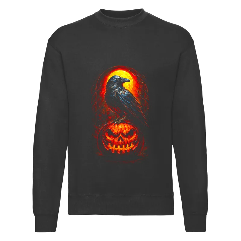 haln0026_czarny Bluza bez kaptura Halloween – Kruk na dyni - obrazek 1