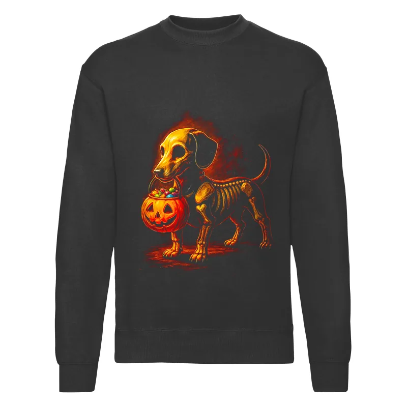 haln0034_czarny Bluza bez kaptura Halloween – Pies szkielet - obrazek 1