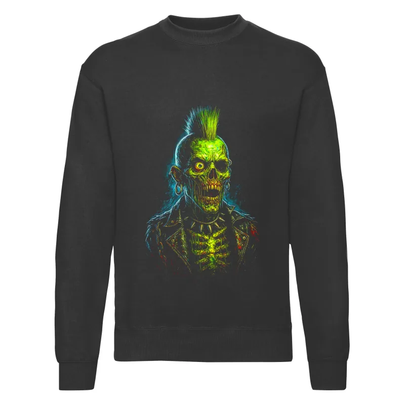 haln0057_czarny Bluza bez kaptura Halloween – Czaszka irokez - obrazek 1