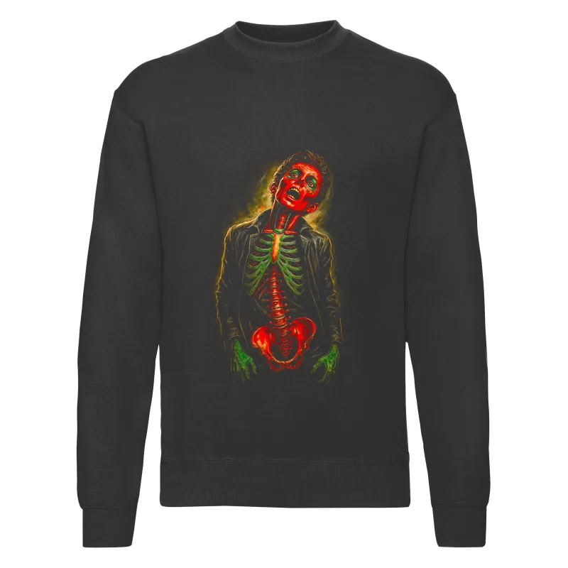haln0062_czarny Bluza bez kaptura Halloween – Człowiek szkielet - obrazek 1