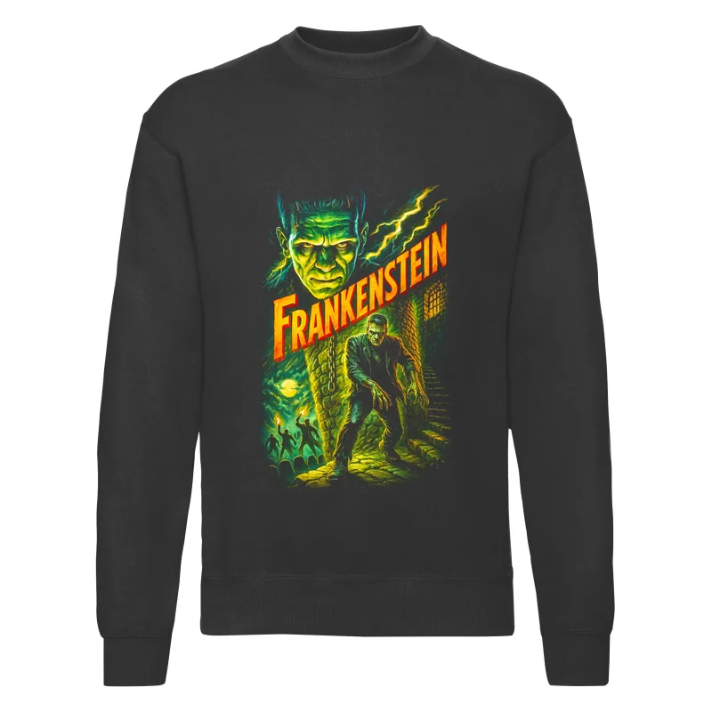 haln0067_czarny Bluza bez kaptura Halloween – Frankenstein - obrazek 1