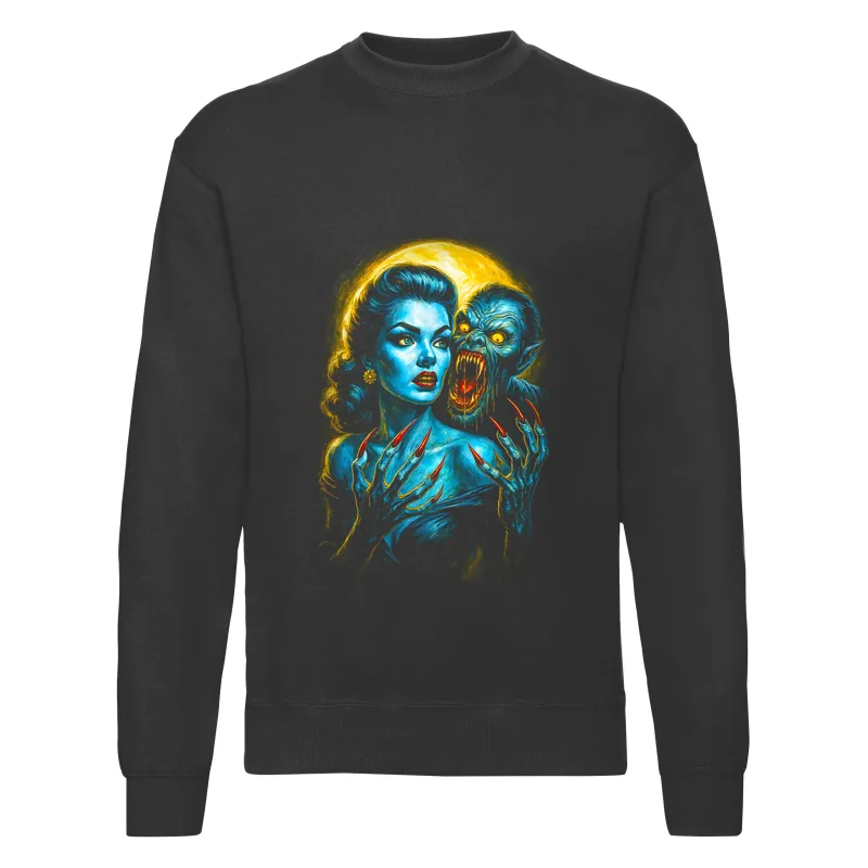 haln0072_czarny Bluza bez kaptura Halloween – Kobieta i stwór - obrazek 1