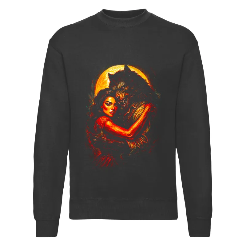 haln0073_czarny Bluza bez kaptura Halloween – Kobieta i wilkołak - obrazek 1