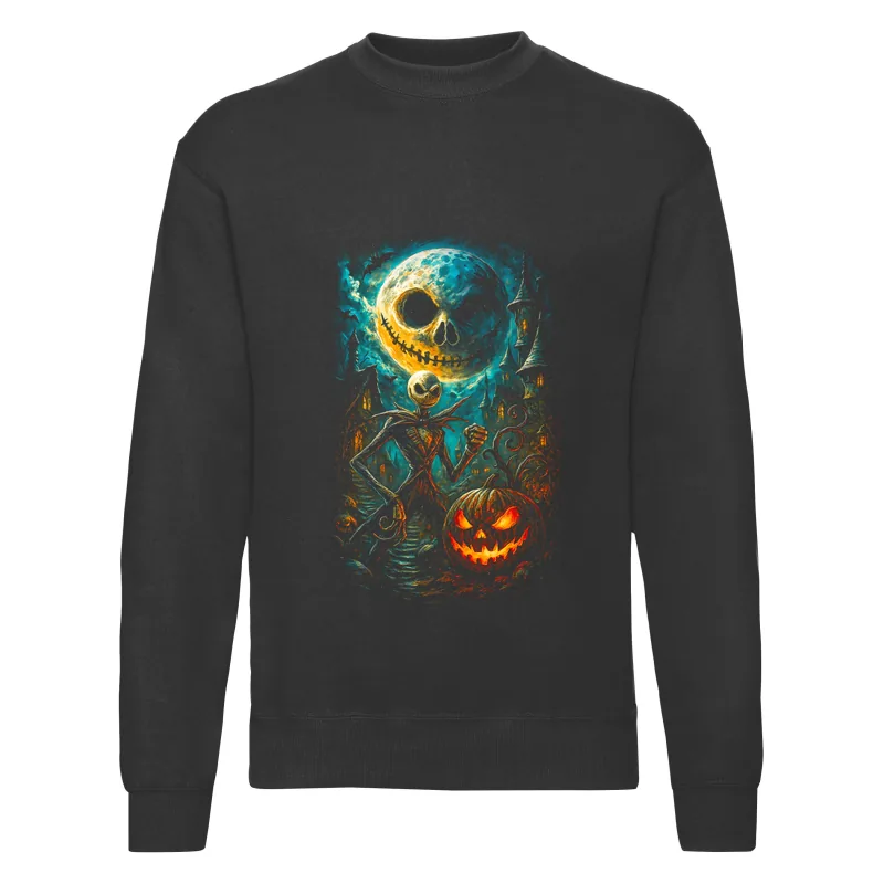 haln0087_czarny Bluza bez kaptura Halloween – Upiorna czaszka miasto - obrazek 1