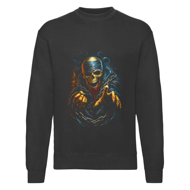 haln0115_czarny Bluza bez kaptura Halloween – Czaszka krew lancuchy - obrazek 1