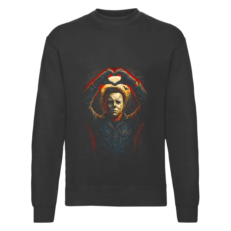 haln0119_czarny Bluza bez kaptura Halloween – Czlowiek w masce serce - obrazek 1