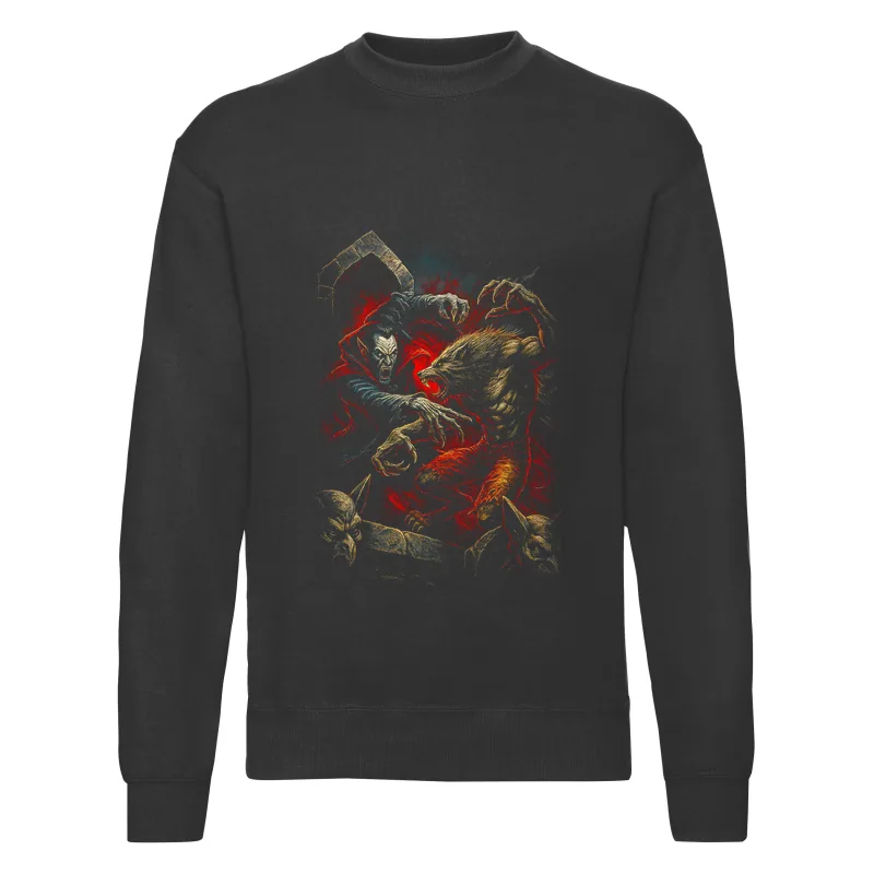 haln0121_czarny Bluza bez kaptura Halloween – Facet bije wilkolak - obrazek 1