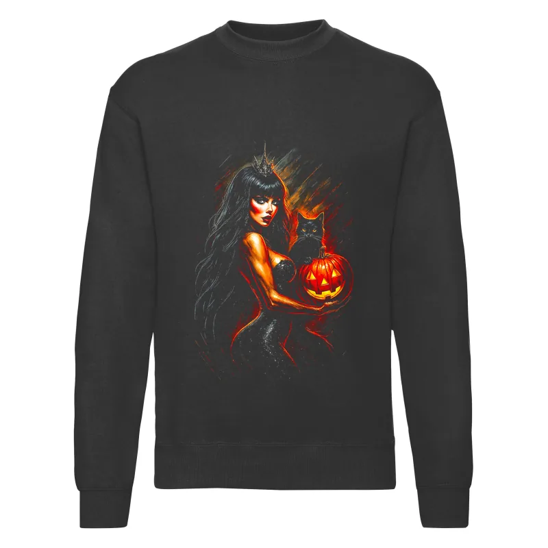 haln0124_czarny Bluza bez kaptura Halloween – Kobieta korona kot - obrazek 1