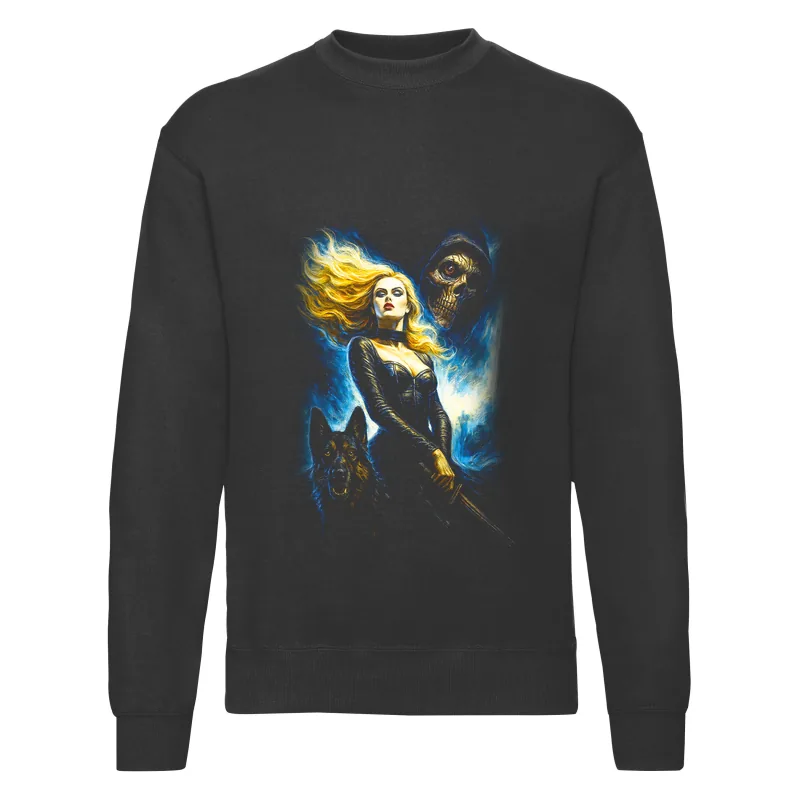haln0126_czarny Bluza bez kaptura Halloween – Kobieta pies czaszka - obrazek 1