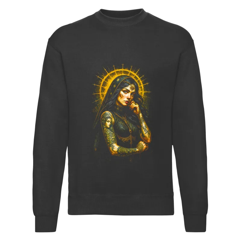haln0127_czarny Bluza bez kaptura Halloween – Kobieta slonce tatuaz - obrazek 1