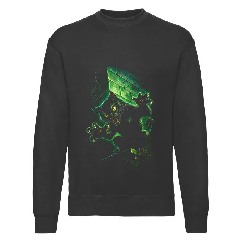 haln0129_czarny Bluza bez kaptura Halloween – Kot na ceglach - obrazek 1