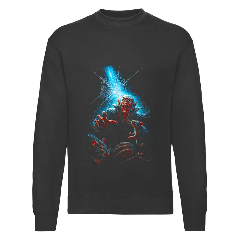 haln0133_czarny Bluza bez kaptura Halloween – Pajeczyna szczury - obrazek 1