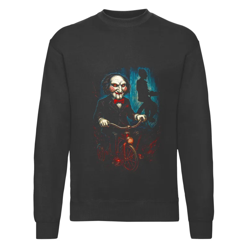 haln0135_czarny Bluza bez kaptura Halloween – Pila na rowerze - obrazek 1