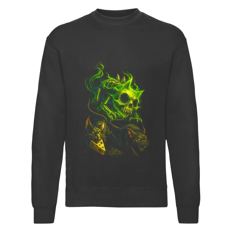 haln0137_czarny Bluza bez kaptura Halloween – Szkielet kot goni szczury - obrazek 1