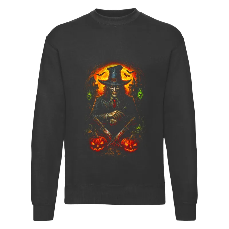 haln0140_czarny Bluza bez kaptura Halloween – Upiorny noze kapelusz - obrazek 1