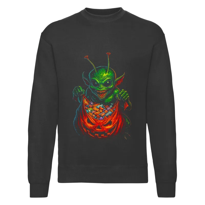 haln0141_czarny Bluza bez kaptura Halloween – Upiorny stwor cukierki - obrazek 1