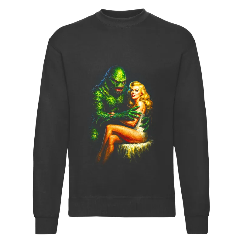 haln0142_czarny Bluza bez kaptura Halloween – Upiorny zielony i kobieta - obrazek 1