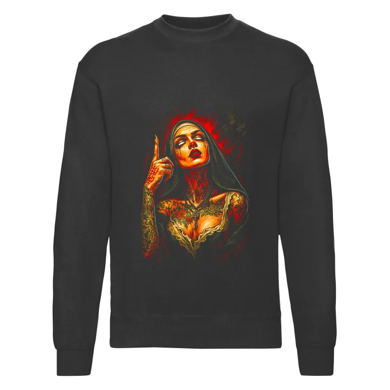 haln0145_czarny Bluza bez kaptura Halloween – Zakonnica tatuaze - obrazek 1