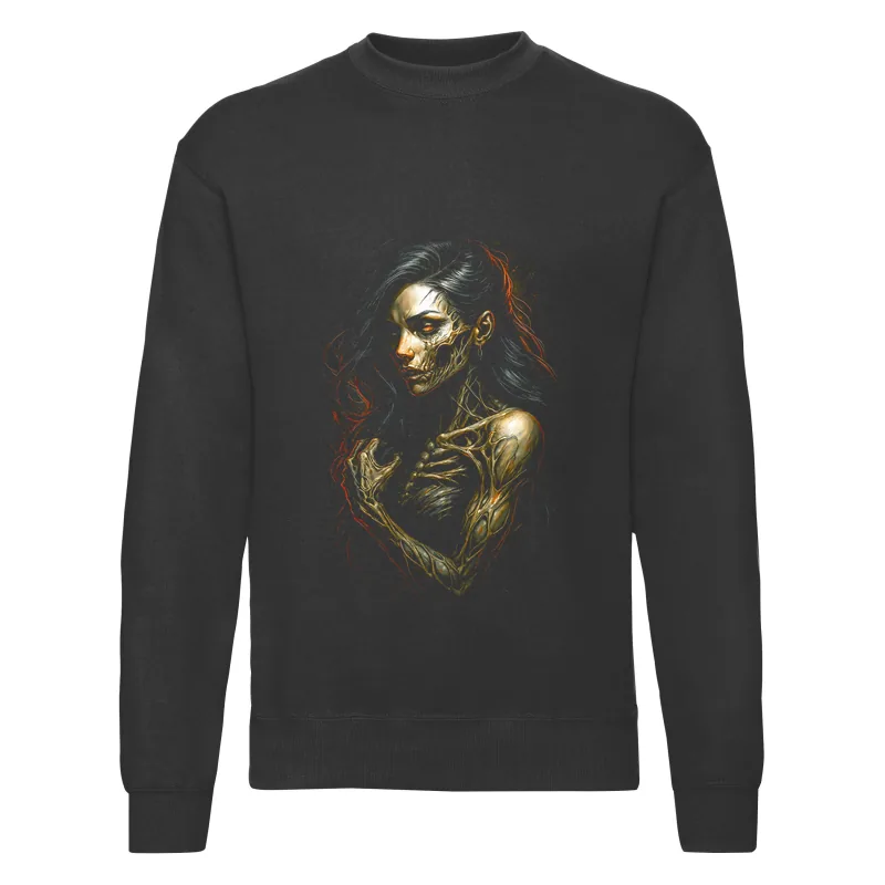 haln0146_czarny Bluza bez kaptura Halloween – Kobieta szkielet upiorna - obrazek 1