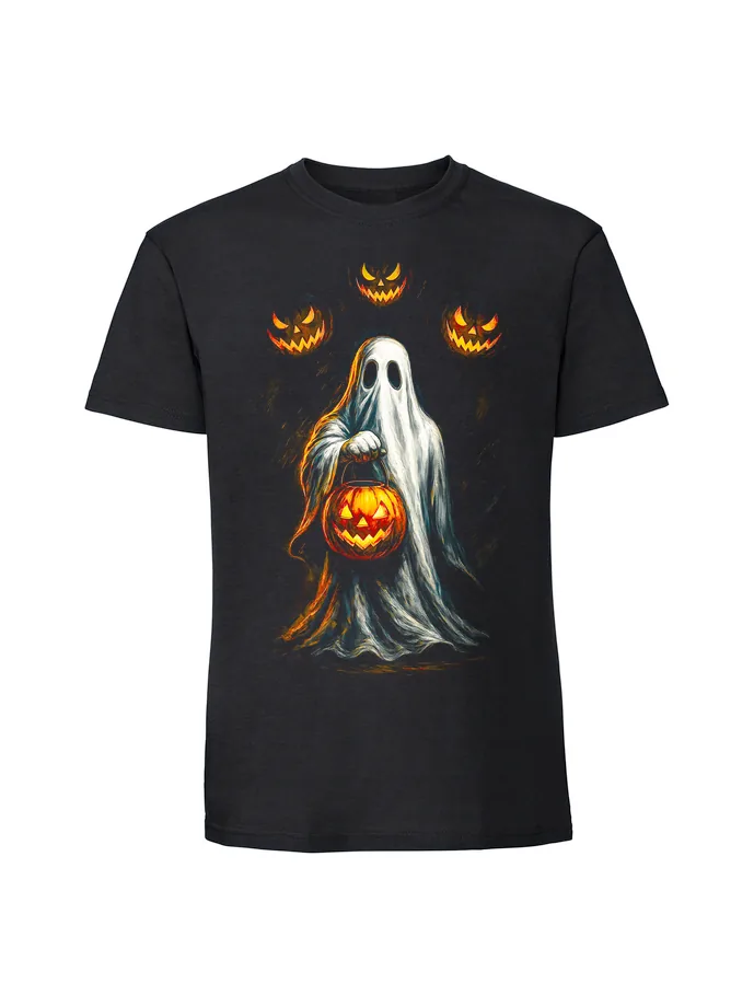 halt0011_czarny Koszulka Halloween z nadrukiem – Duszek dynie - obrazek 1