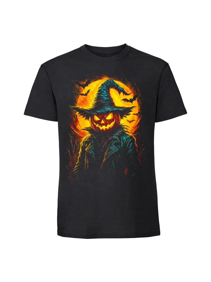 halt0015_czarny Koszulka Halloween z nadrukiem – Dynia w czapce - obrazek 1