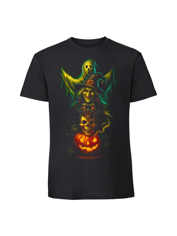 halt0016_czarny Koszulka Halloween z nadrukiem – Grupa wiedzma kot - obrazek 1